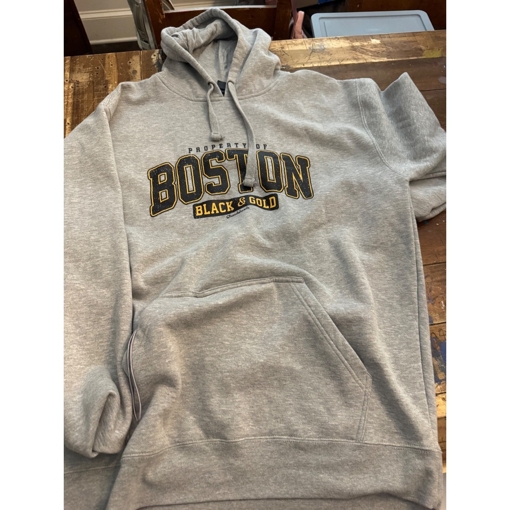 Chowdaheadz Boston Black & Gold Hoodie Heather Gray Pullover Sweatshirt 2XL